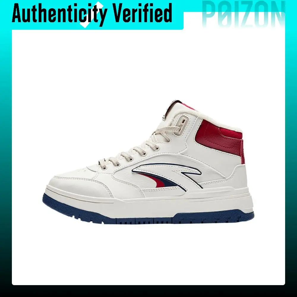 Anta 982 Fleece Lined Comfortable Thermal Abrasion Resistant High top Skateboard Shoes Women's White Blue Red 122448961-2