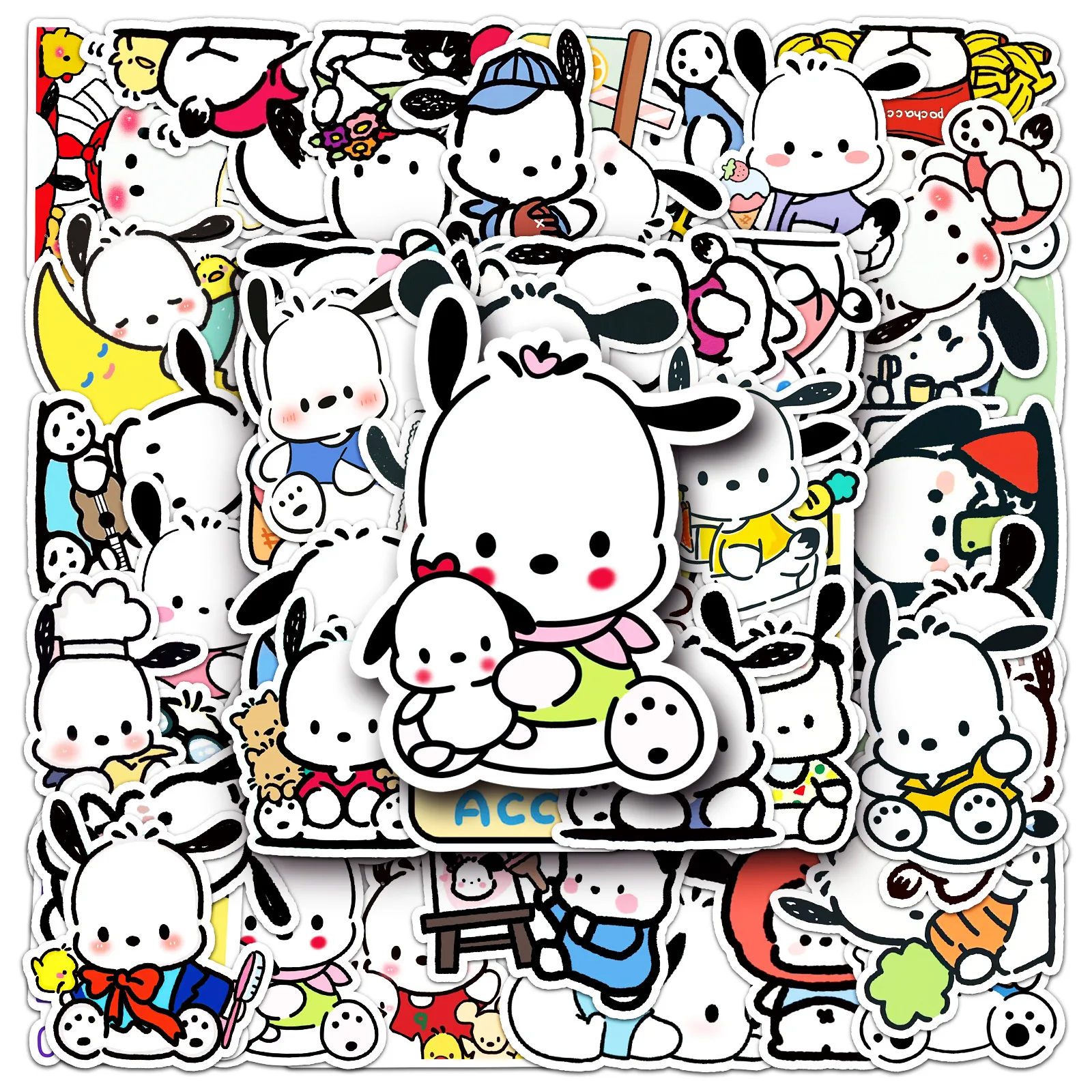 50 шт. милых наклеек Pochacco для детей, забавные мультяшные стикеры Sanrio, игрушки, канцелярские товары, наклейки для ноутбуков, чехлов для телефонов, граффити-стикеры