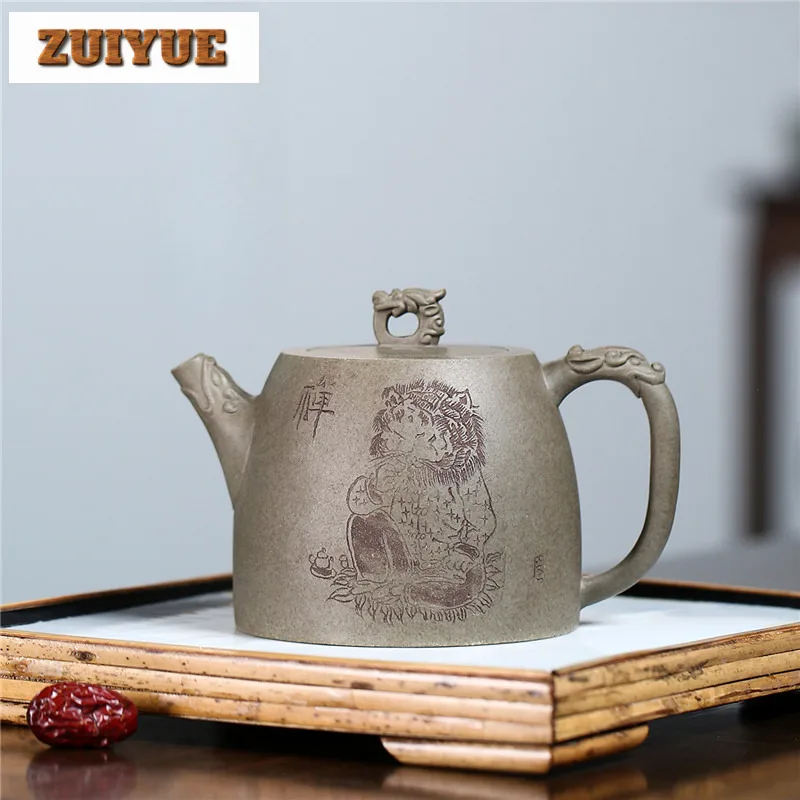

300 мл Изысканные фиолетовые глиняные чайники Исин, горшок ручной работы с драконом, горшок ручной работы, чайник с грязью на спине дракона, китайский чайный сервиз Zisha, подарок