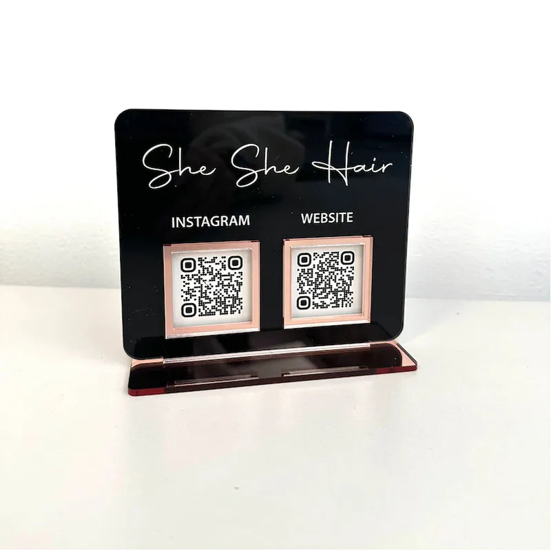 Table Top Logo Sign with QR Codes QR Code Display Sign Business Card Holder Business Sign Social Media Boards Scanning QR Code