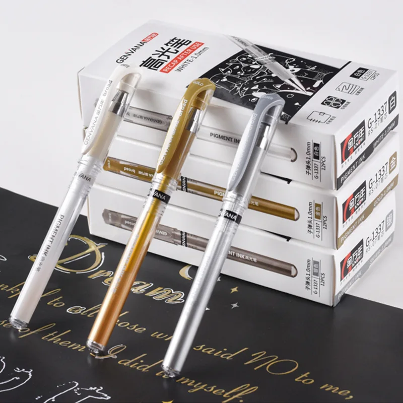 

1.0mm Bullet Highlight Pen Gold Silver White Highlight Pen Drawing Hook Line Student Hand Account Marker Pen