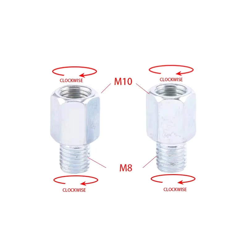 2PCS Scooter Motorcycle Rear Mirror Adapters M10 M8 8mm Right Left hand thread Coupling Nut,Height Increasing Adapter Screw