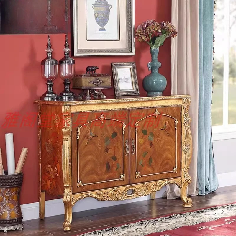 

English solid wood porch cabinet mahogany hand-painted living room decorative storage classical dining side cabinet