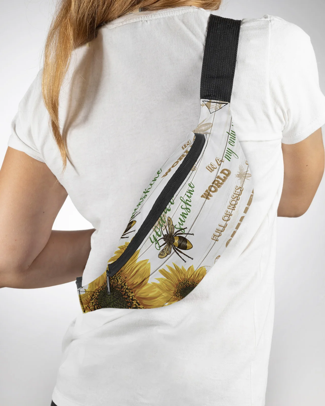 Sunflower Bee Butterfly Wood Board Men Women Waist Bag Fanny Pack Purse Phone Belt Bag Wallet Pouch Waterproof Banana Hip Bags