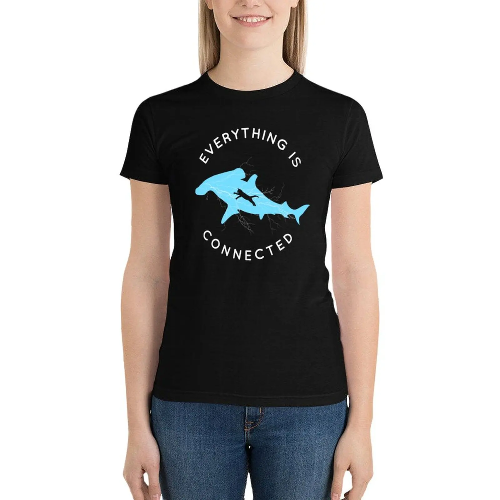 Everything is Connected Shirt Cat Shark T-Shirt summer top Female clothing tees tshirts for Women