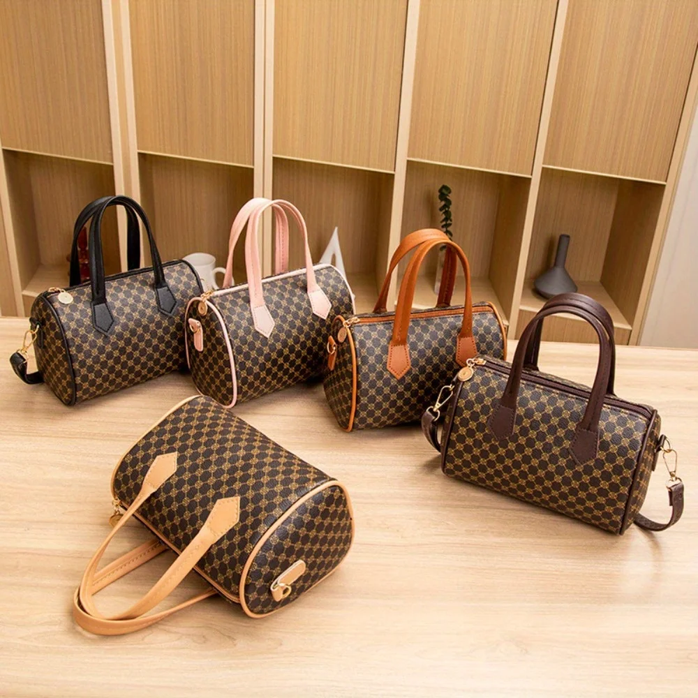 Vintage contrasting color printed handbag Boston women's bag mobile phone bag shoulder cross pillow bag