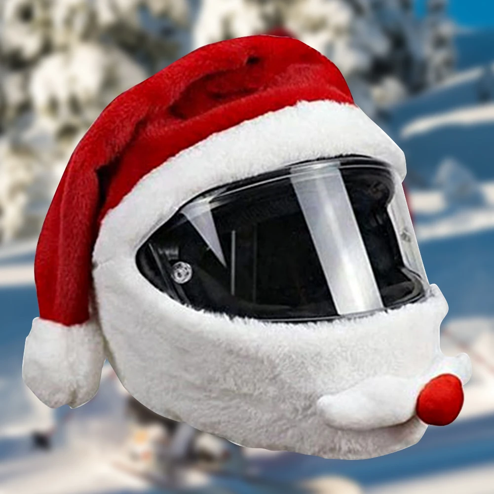Christmas Helmet Cover Elastic Motorcycle Santa Claus Funny Cover Plush Santa Claus Helmet Cover for Outdoor Party Xmas