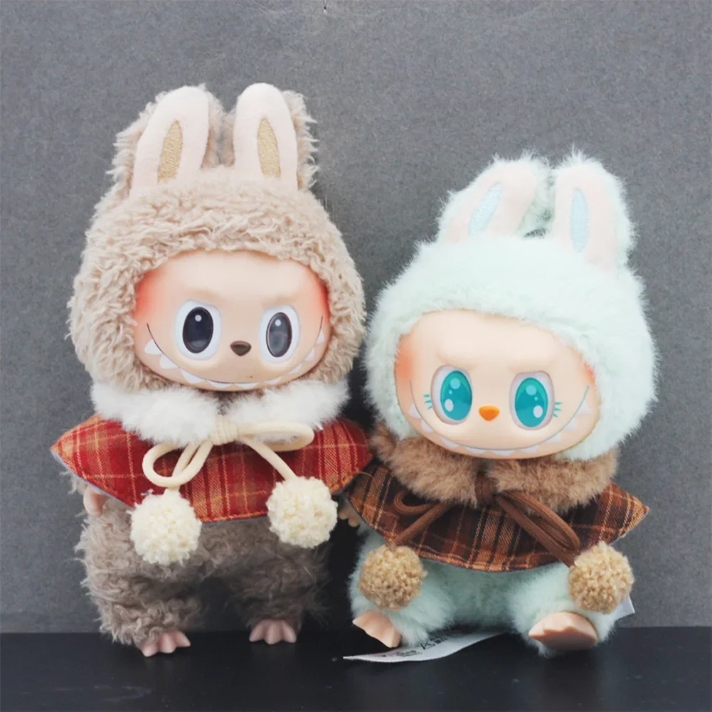 

17cm Labubu doll Clothes Macaron Sitting Party Christmas Checkered Plush Cloak Clothes labubu V2 clothes Christmas costumes