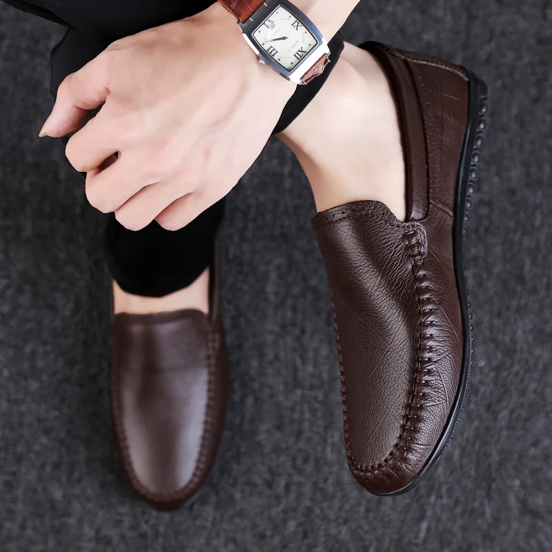 Men's Genuine Leather Four Season Casual Sports Shoes Retro Breathable Flat Bottom Loafers Winter Business Shoes Big Size: 36-47