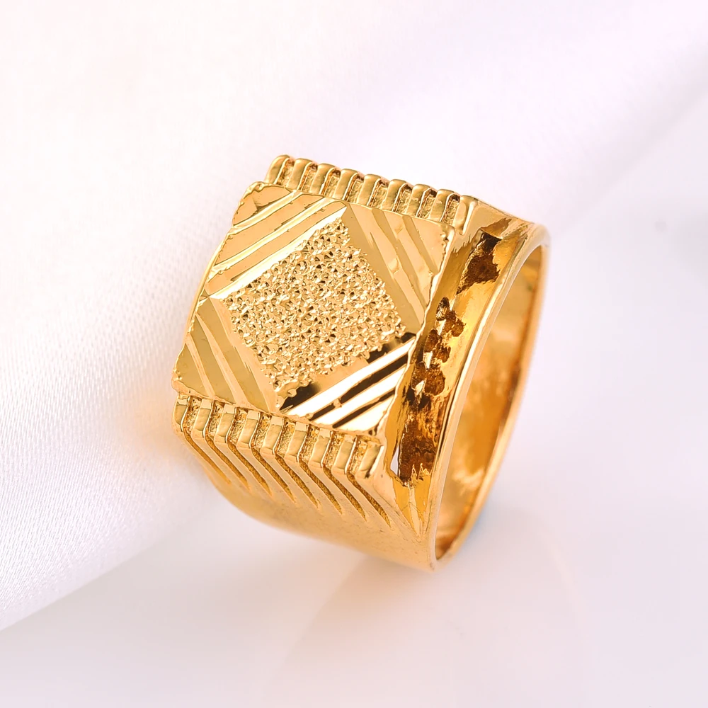 Peace Nicely Classic Women Mid-East Dubai  Arab Wedding Jewelry Gift Ethnic 24K Gold Plated Big Yarn-cuttingFingger Ring