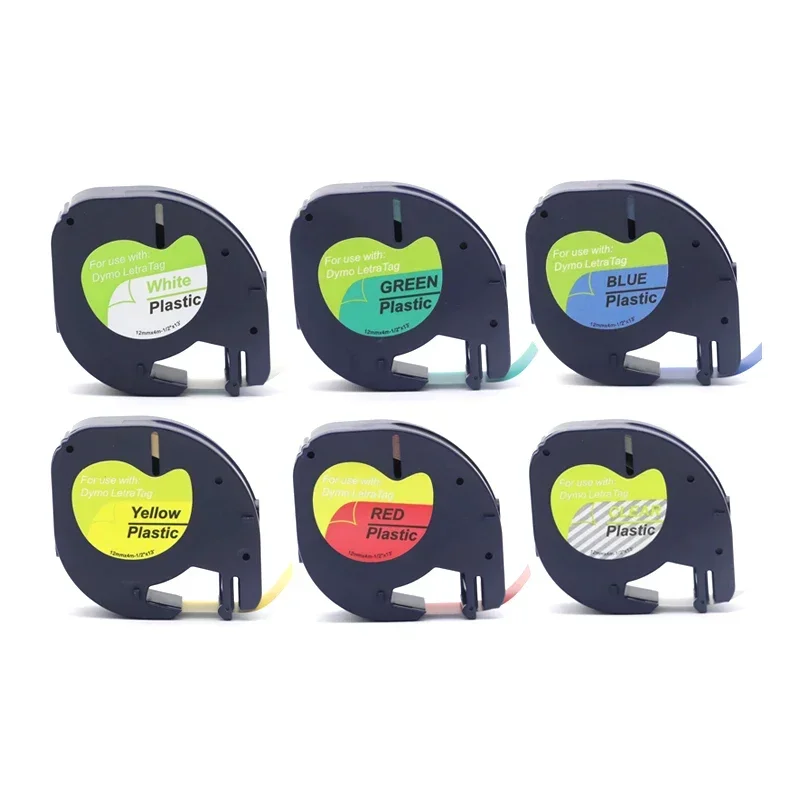 10pcs 91331 91201 12267 12mm Multicolor Plastic Label Tape Compatible Dymo LetraTag Label Maker 91202 Paper Tape For LT100H