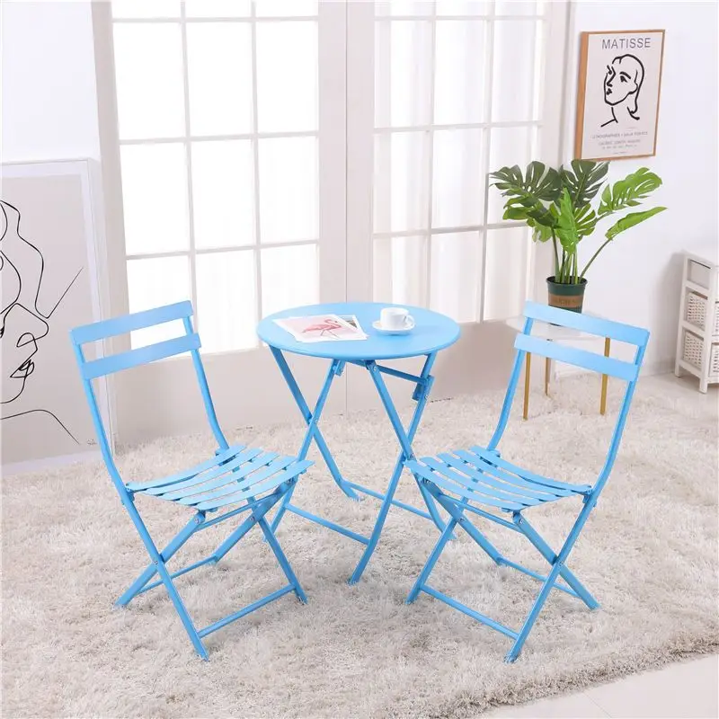 Outdoor Courtyard folding tables chairs set wrought iron balcony small coffee table casual 3set tables and chairs modern