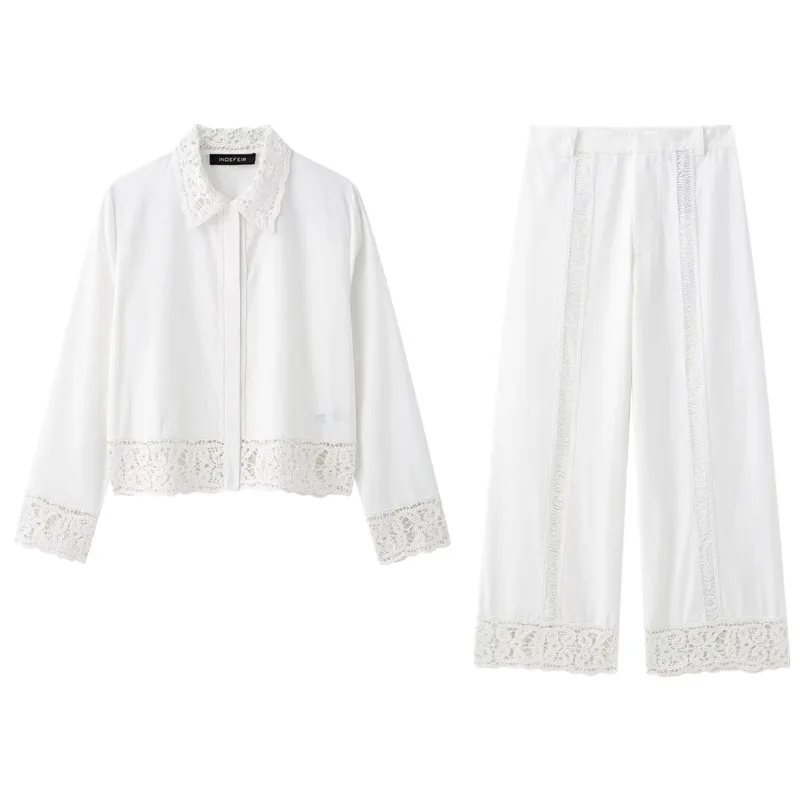 

Весна 2023, женский комплект из смеси хлопка Long Sve с отложным воротником и брюками, комплект Ele Faionable для взрослых, рабочая одежда, ансамбль