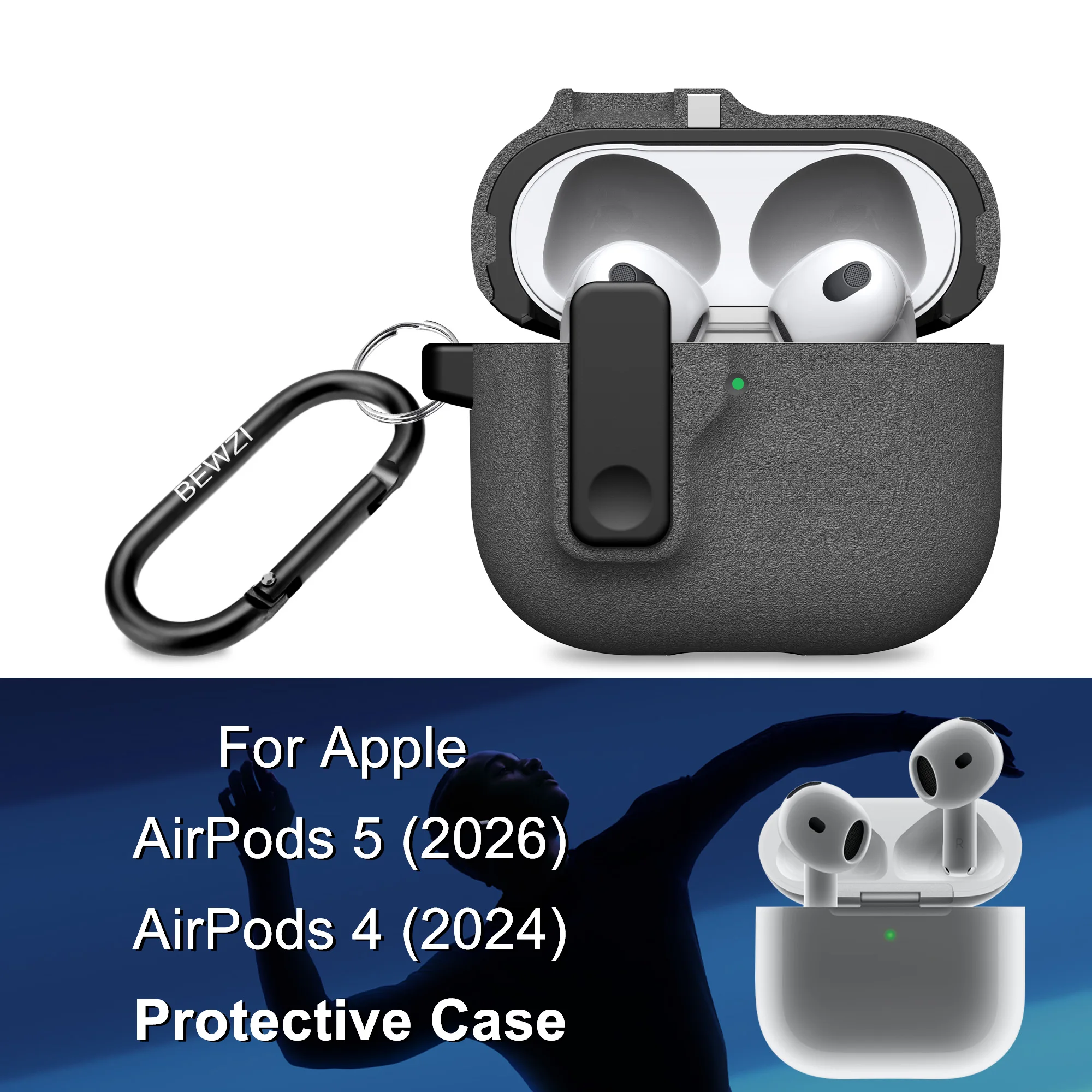 For Apple AirPods 5/4 Protective Case Comes with 2 Hooks, Pushbutton Switch Magnetic Pop-open Lid, For Airpods 5 Case Cover