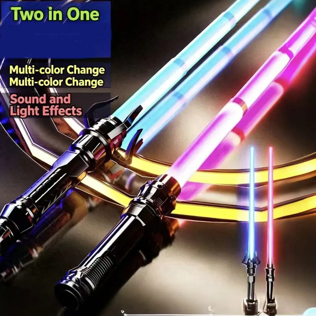 Laser Saber  2-in-1 Glow Fighting Sound Effect Colorful Seven Color Flash Stick Kids Toy [2 Pieces]