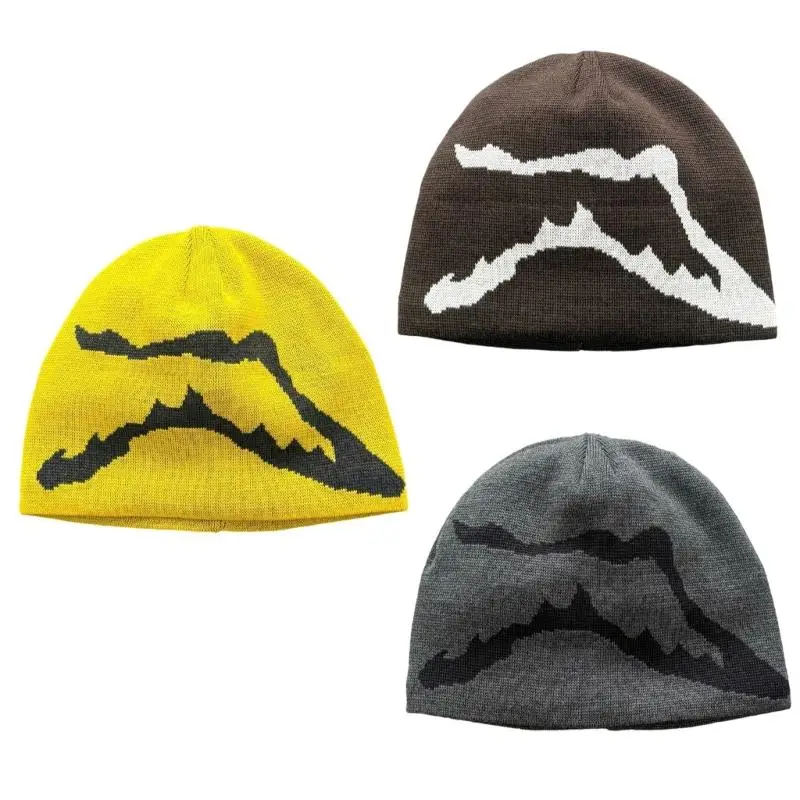 

39BB геометрическая жаккардовая вязать шляпа без полей уникальный узор череп шляпа для взрослых подростков носить