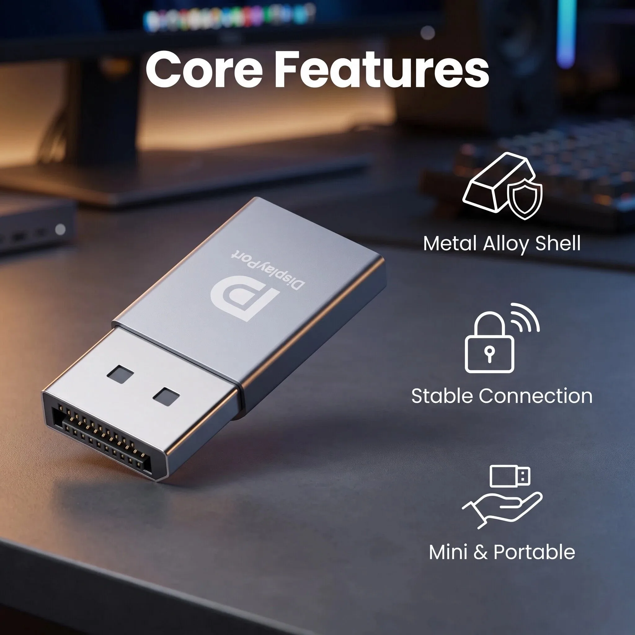 Space Grey Full Metal Active Mini DisplayPort DP Adapter Ultra-Compact Sturdy Converter with Nickel-Plated for Stable Connection