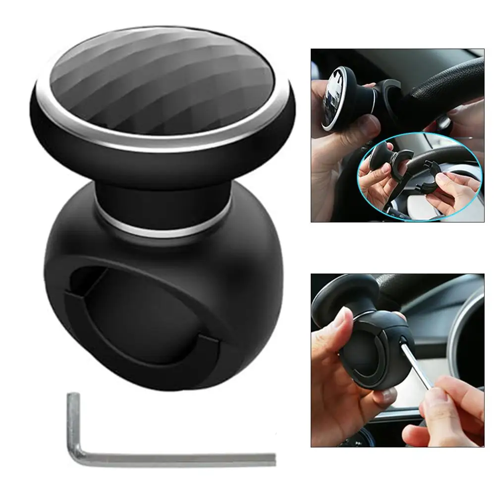 Car Steering Wheel Spinner Knob ABS Premium Black Assist Ball Grip Booster For Truck SUV Sedans Easier Parking Steering Controls
