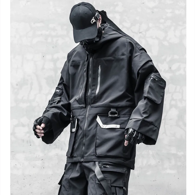 Multi Pockets Tactical Techwear Jacket Autumn Winter Men's Hip Hop Punk Oversize Coat Outdoor Function Windbreaker