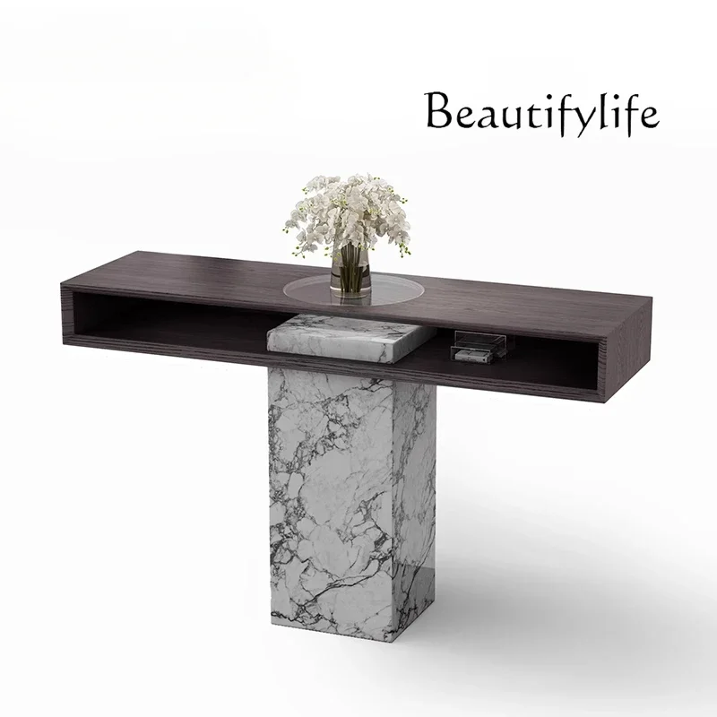 M Modern Italian Light Luxury/natural Luxury Stone + Wood Veneer/marble Entrance Table Against The Wall