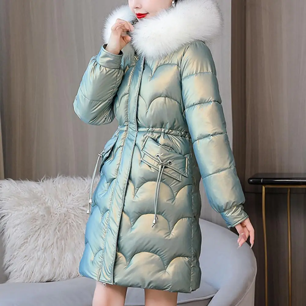 Bright Surface Padded Women Down Coat  Winter Women Jacket Coats Long Parkas Cotton Padded indproof Casual Faux Fur Hood Jacket