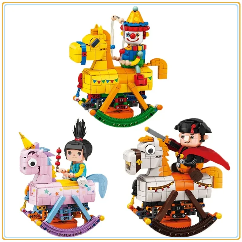 KD99006 The Rocking Horse Building Block Model Cute Desktop Decoration Children's Puzzle Assembly Toy Birthday Creative DIY Gift