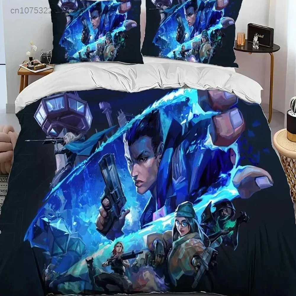 3D VALORANT Game Gamer Cartoon Comforter Bedding Set,Duvet Cover Bed Set Quilt Cover Pillowcase,king Queen Size Bedding Set Boys