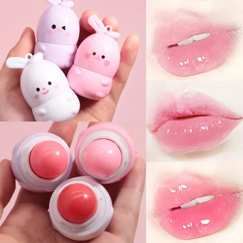 Cute Rabbit Changes Color Lip Balm Ball for Dry Lips Lip Moisturizing Power Lip Care Nourishing Repair Lips Cute Bear Balm Ball