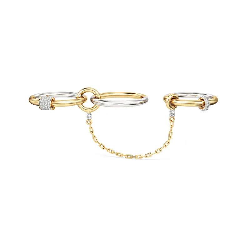 HORRIPAL Chain Two‑tone Zircon Rings For Women S925 Sterling Silver 18K Gold Plated High‑end Personality Party Jewelry Gifts