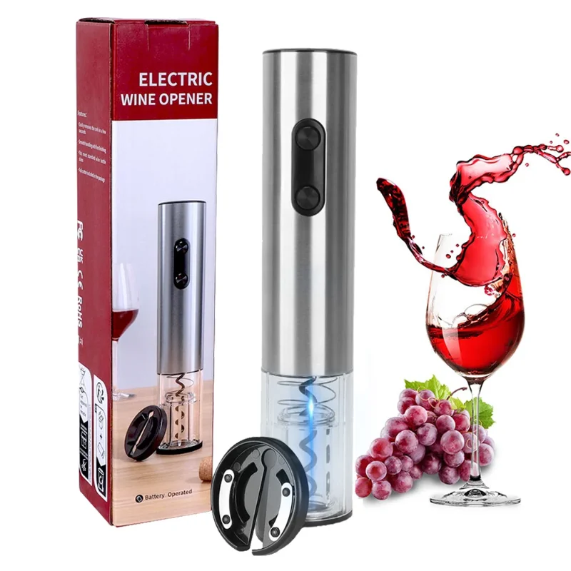 

Stainless Steel Electric Wine Opener Battery Operated Corkscrew With Foil Cutter Automatic Corkscrew Remover for Home Party Tool