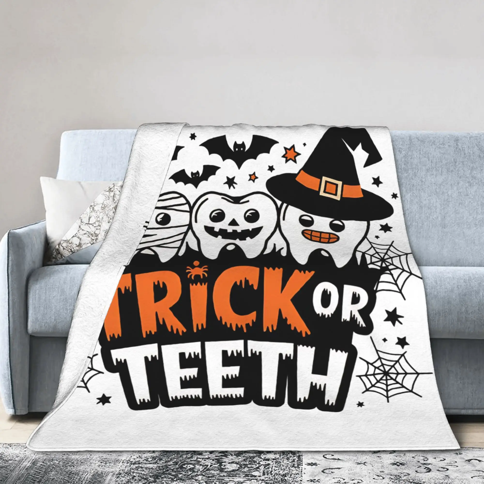 Trick Or Teeth Dental Assistant Blankets Cartoon Teeth Helloween Customized Throw Blanket for Bed Sofa Couch Rug Piece,