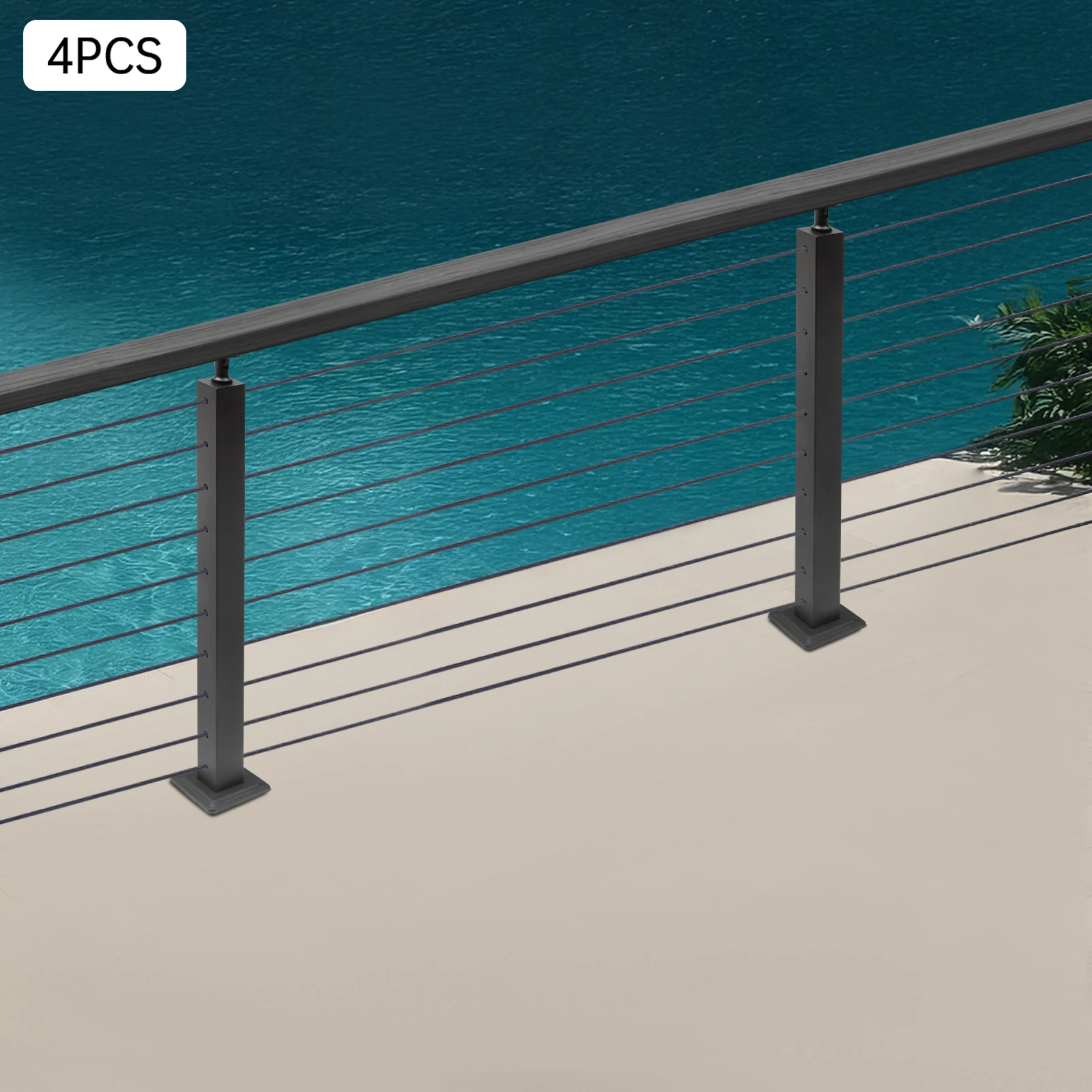 4-Piece Stainless Steel Deck Railing Posts, 36 Inch Adjustable Top Mount w/ 10 Holes, 220 lbs Max Load for Cable Railing Systems