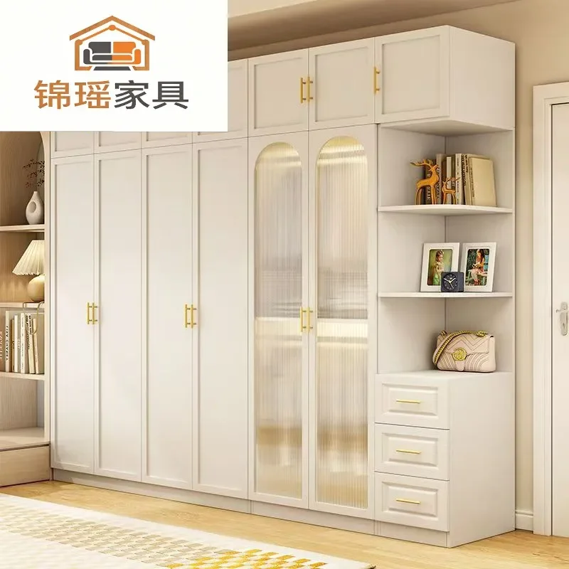 For Modern Light Luxury Bedroom Large Adult Wardrobe Retro White Eco Board Explosion Proof Glass Door Storage Furniture