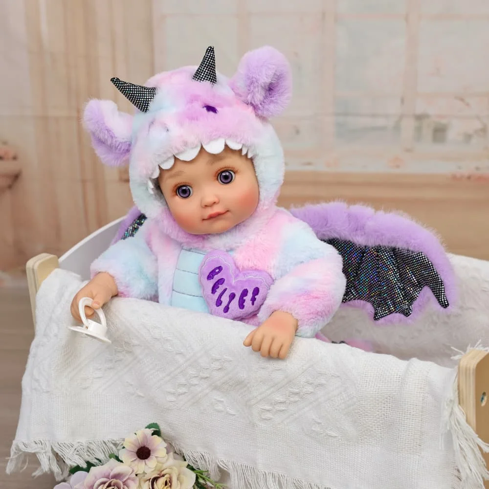 Cloveray Little Flying Dragon Purple 18-inch Reborn Doll Soft Cloth Body Lifelike 46 cm Soft Advanced Painted Skin Winged Baby