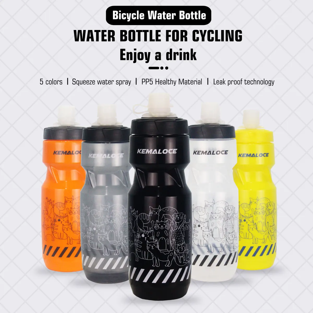 KEMALOCE Cycling Water Bottle 710ML Mountain Road Bike Water Bottle Kettle Outdoor Camping Hiking Squeeze PP Bicycle Cup