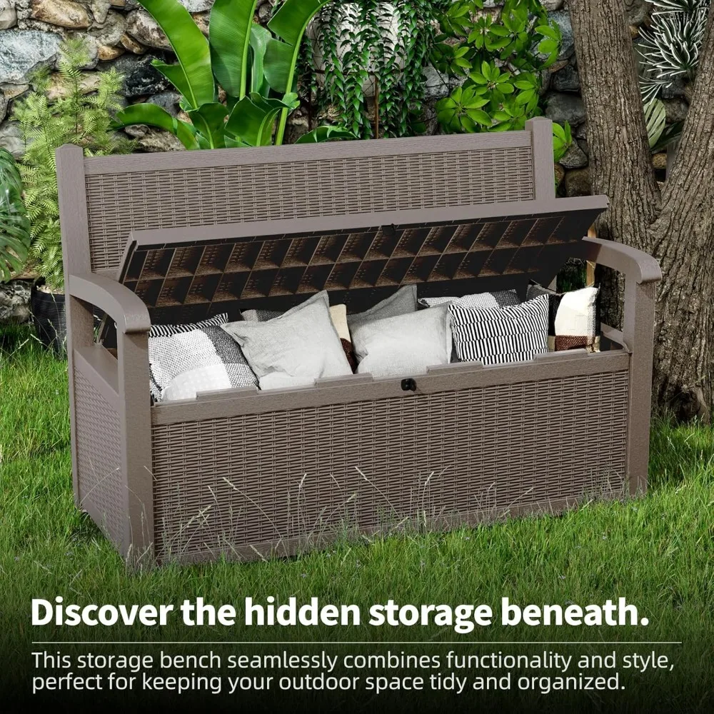 80 Gallon Storage Bench Waterproof Deck Box Outdoor,Storage Furniture with Armrests,Lockable for Porch Patio and Garden image 5