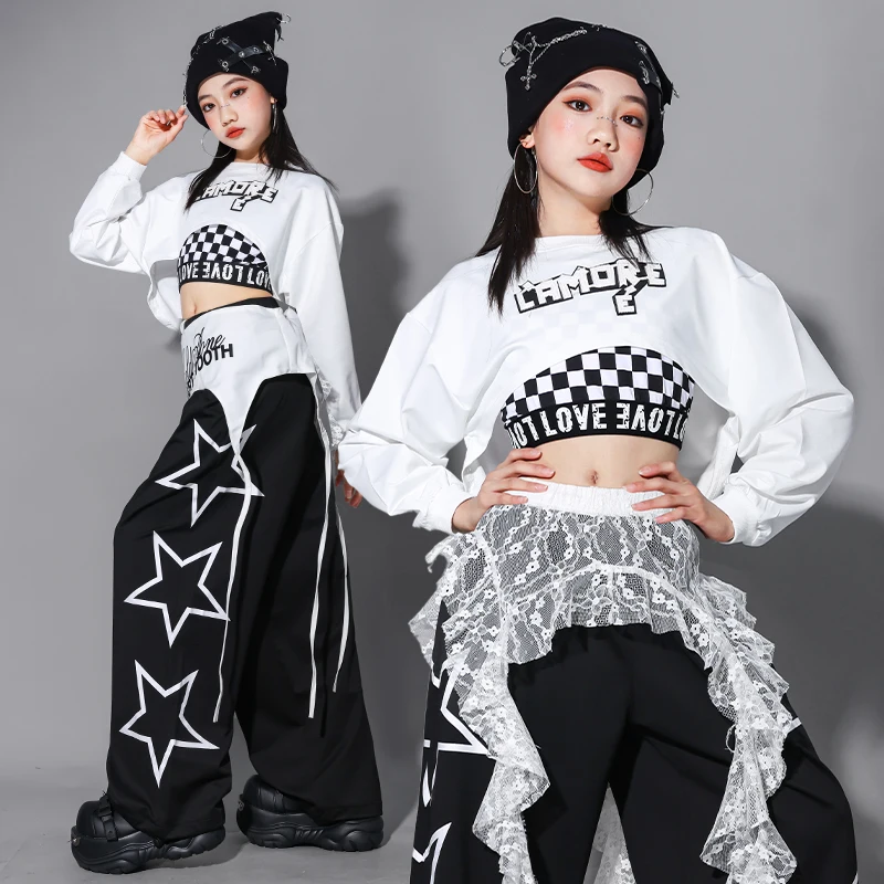 K-pop الفتيات الأسود المحاصيل تانك القمم الشارع الرقص البضائع الجينز السراويل الاطفال الهيب هوب الجاز السراويل الملابس مجموعة الأطفال الشارع الشهير ازياء