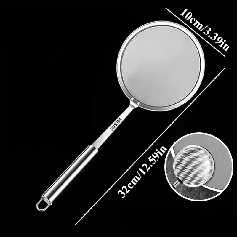 1PC 304 Stainless Steel Strainer Superfine Foaming Kitchen Soybean Milk Filter Screen Chafing Dish Oil Skimmer Strainer   skims