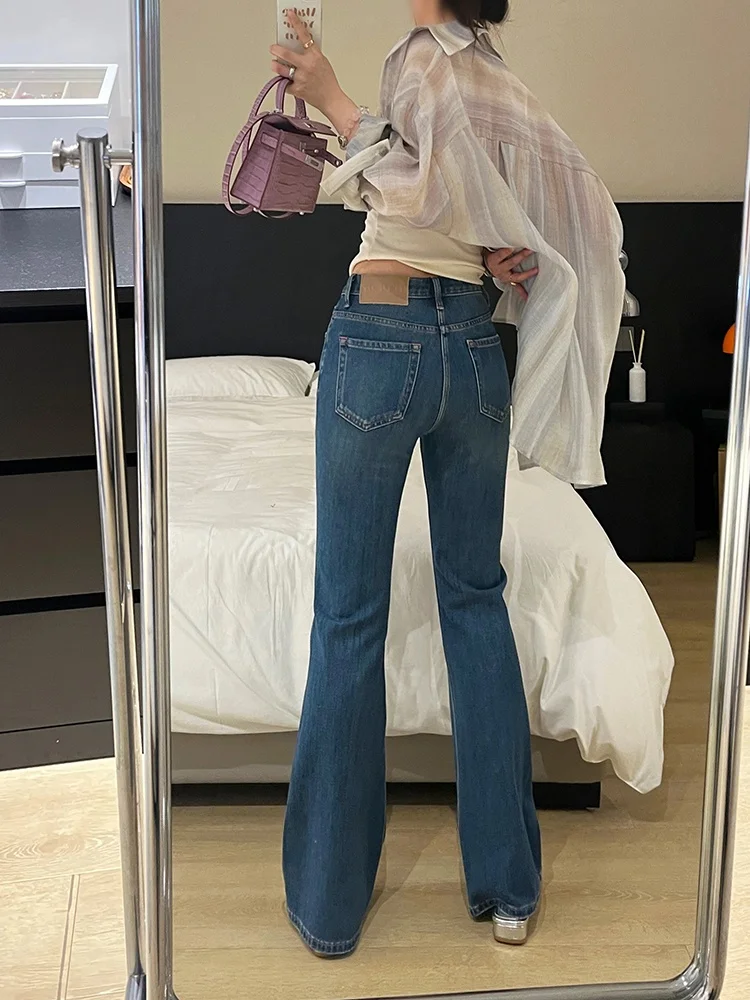 

Джинсы-боты с высокой талией, женские темно-синие эластичные утягивающие брюки длиной до пола, хлопковые эластичные джинсовые брюки для поездок на работу