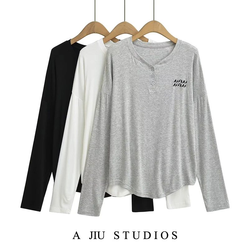 

Bla Long Sve T-irt Women's Thin Embroidered Drapey Base Layer irt Jazz Dance Street Sle Casual Loose Fit Top