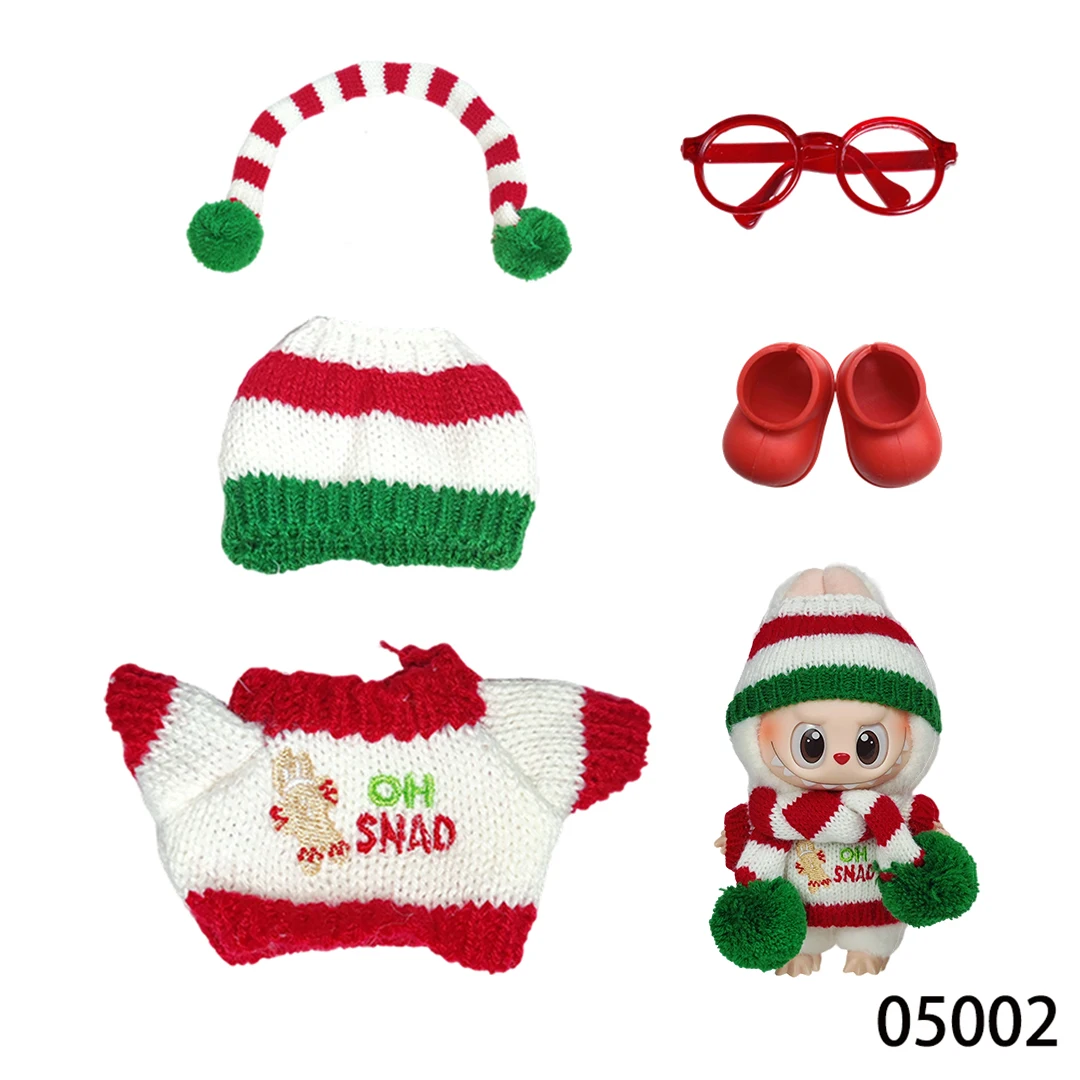 Zestaw świąteczny dla lalki Labubu V1 V2 15-17cm: kapelusz, peleryna, buty, okulary, urocze pluszowe ubranka, akcesoria DIY, prezent