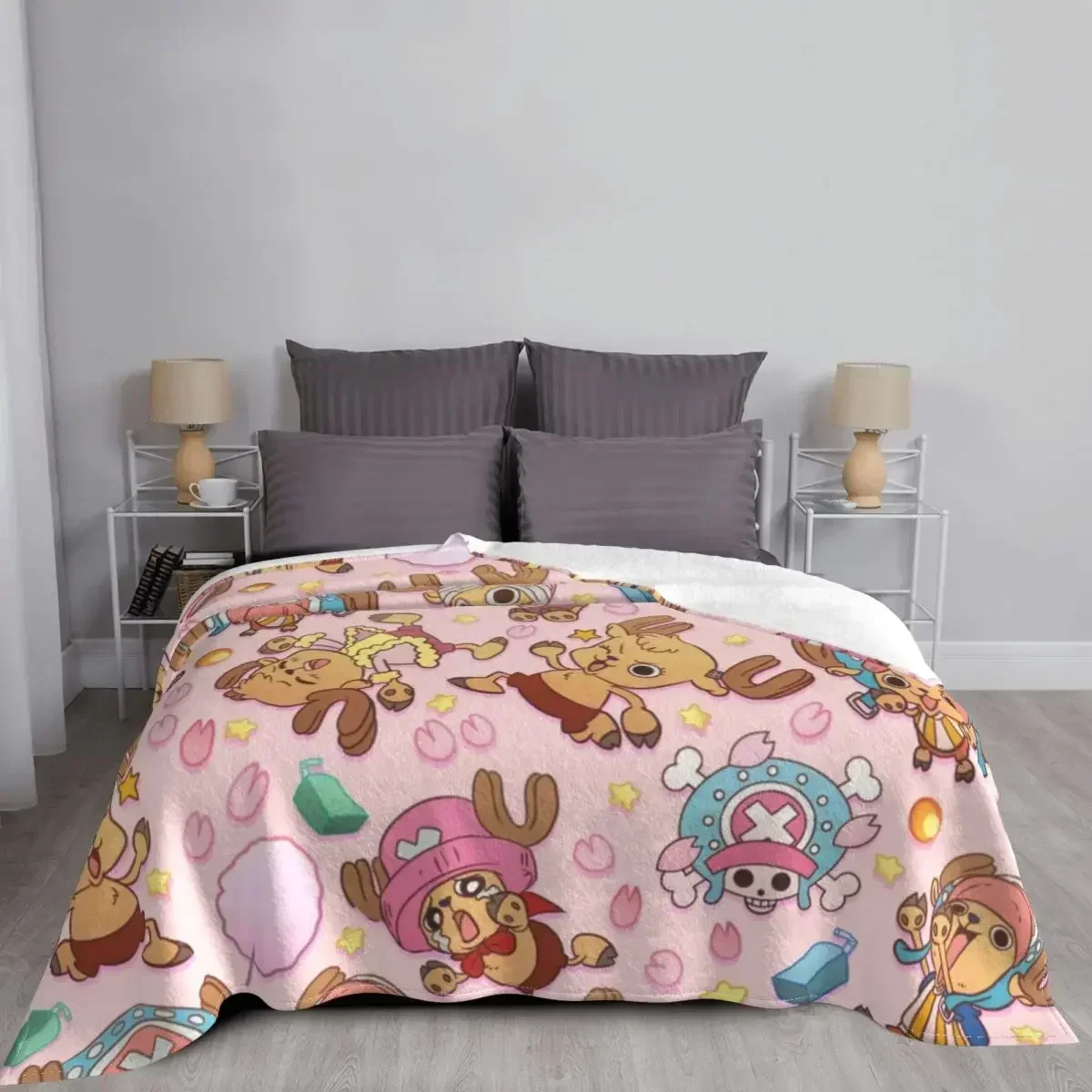 One-Piece Tony Tony Chopper Blanket Coral Fleece Plush Summer Pirate Anime Multifunction Super Warm Throw Blankets for Home