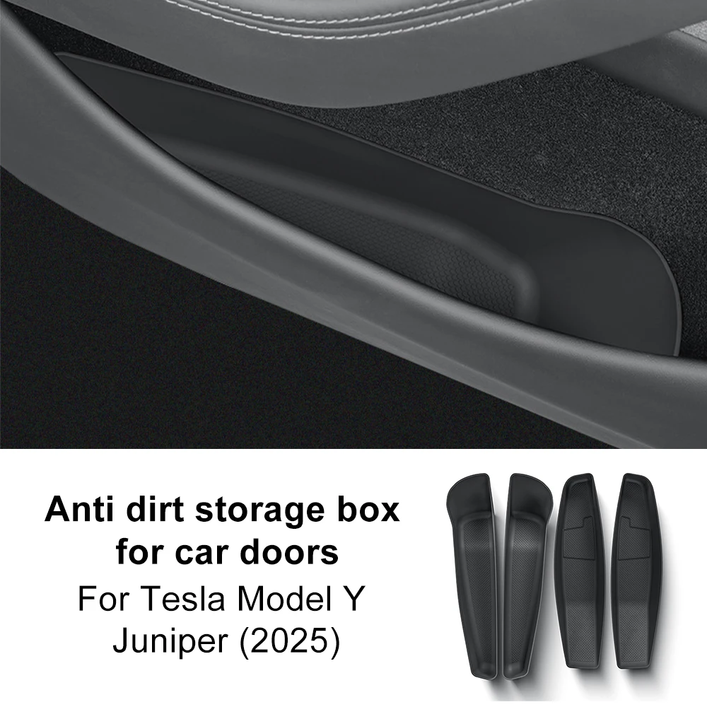 

4PCS TPE Car Door Storage Box For Tesla Model Y 2025 Juniper Tray Front and Rear Door Side Handle Organizer Accessories