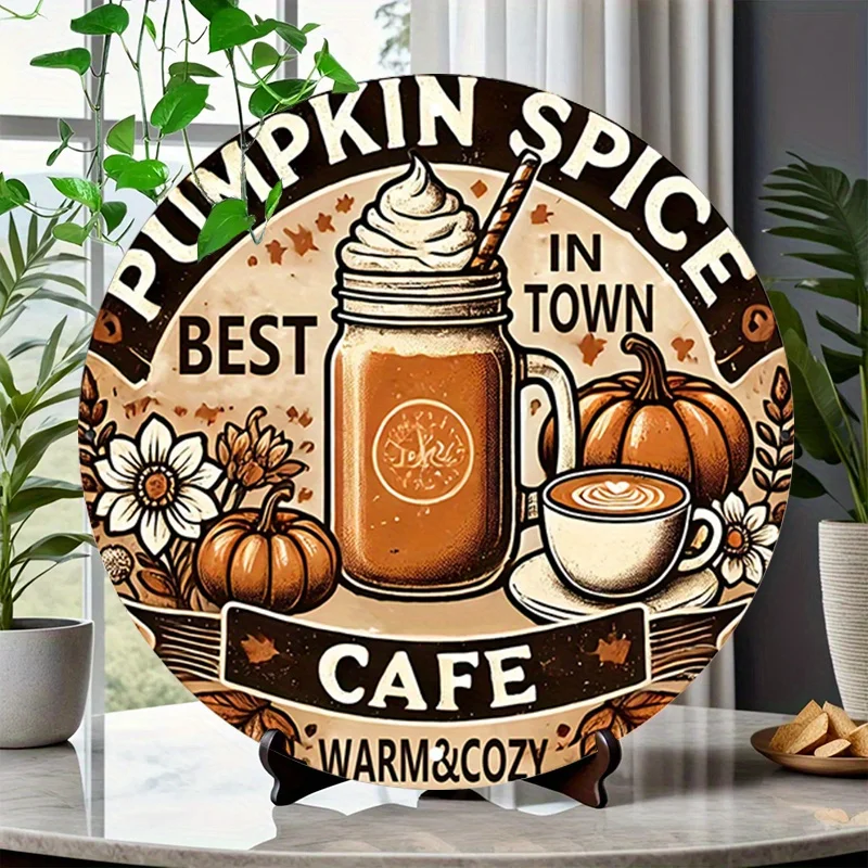 لافتة حائط من الألومنيوم على شكل قهوة اليقطين العتيق - ديكور معدني قديم للمنزل، المرآب، المقهى، مثالية لديكور الغرفة #3