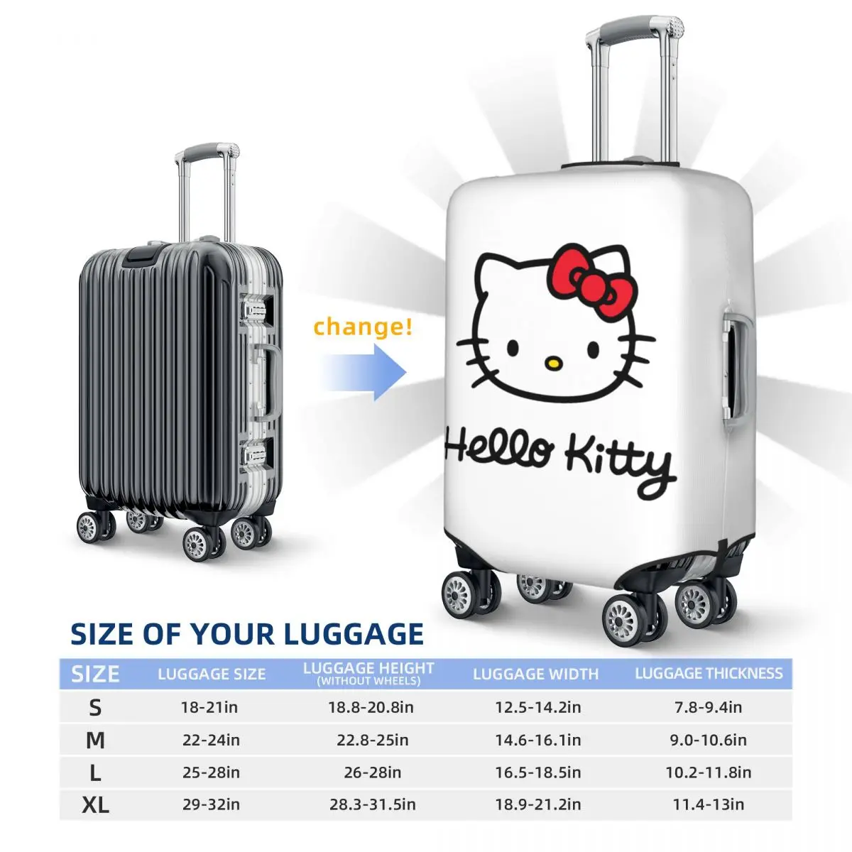 Housse de bagage de voyage personnalisée Sanrio Hello Kitty, housse de protection anti-poussière pour valise, adaptée à 18 à 32 pouces