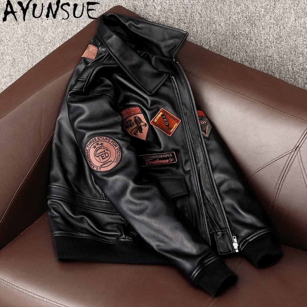 AYUNSUE chaqueta de cuero para hombre invierno otoño 2025 chaquetas de cuero genuino abrigos de piel de oveja auténtica chaqueta Bomber ropa delgada y bonita