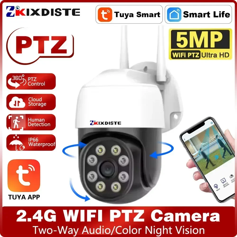 Tuya vida inteligente wifi câmera ao ar livre 5mp 2.4g wifi câmeras de vigilância rastreamento automático proteção segurança em casa inteligente cctv ip cam