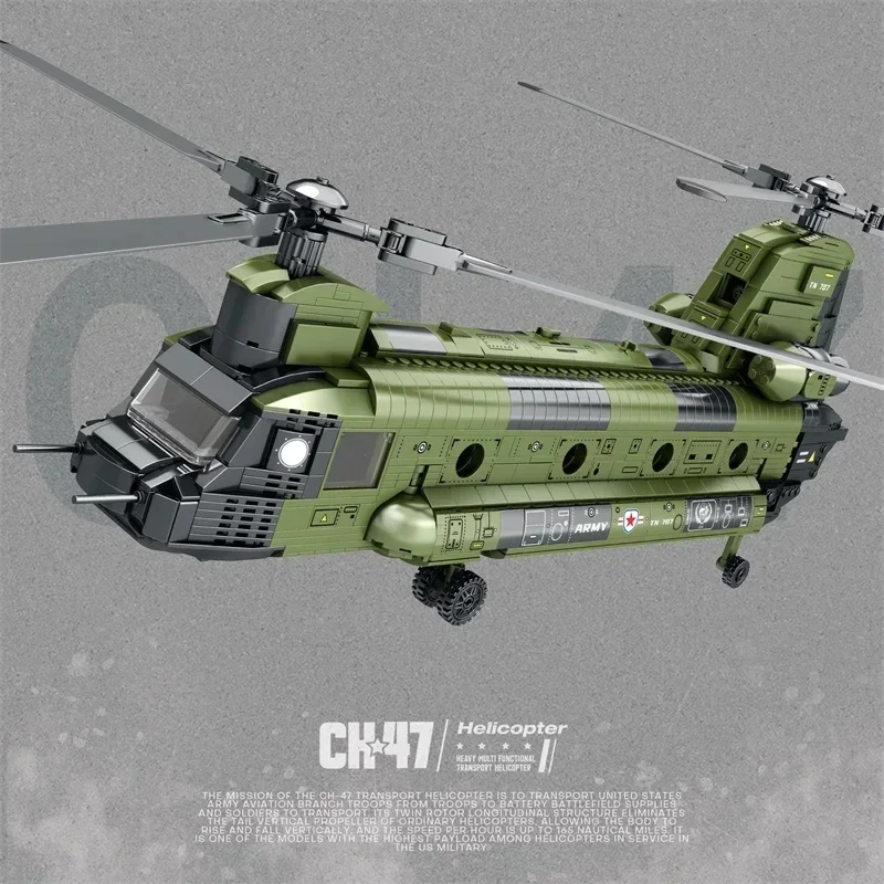 Reobrix 33031 CH-47 Chinook Transport Plane Building Blocks Military Armed Helicopter Fighter Toy Birthday Gift For Kids
