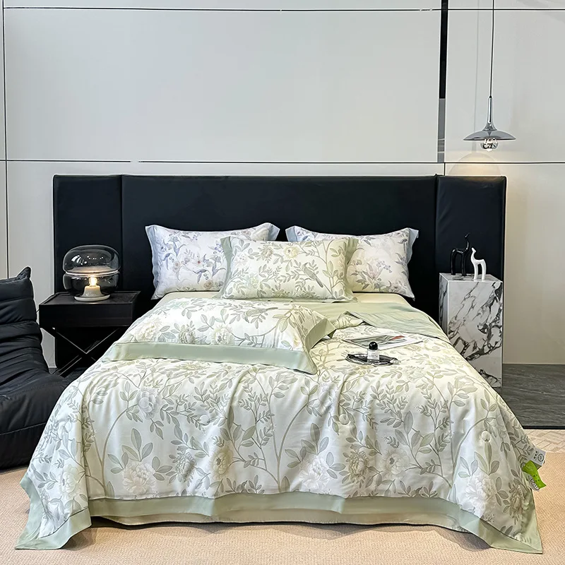 Lyocell Summer Quilt Air Condition Comforter Satin Process Washable Print Bedding Bedroom Textile