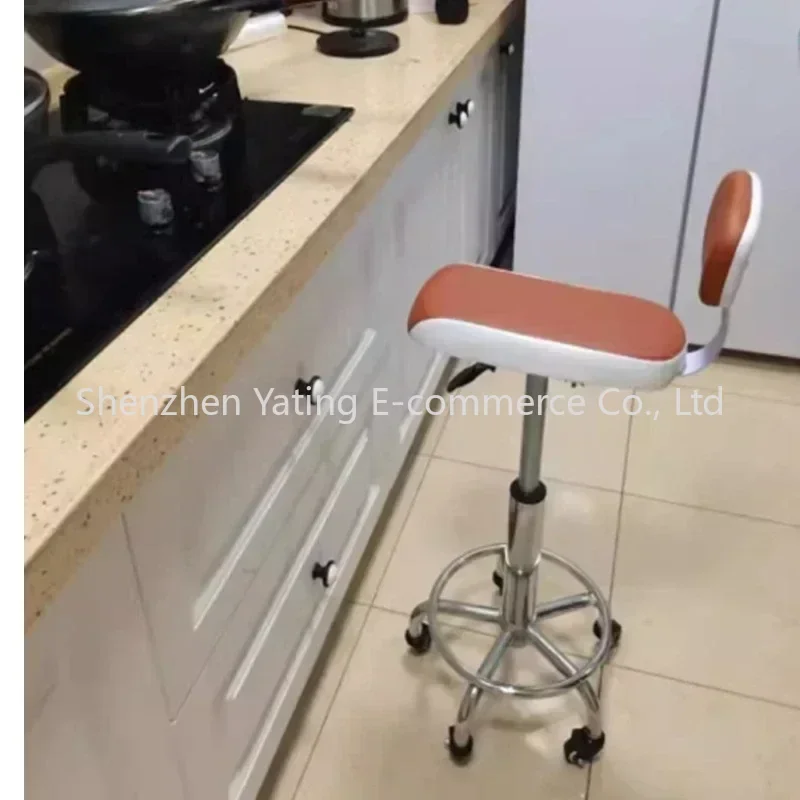 เก้าอี้ครัวแบบปรับระดับได้ 1 ตัว ใหม่ เก้าอี้ทำงานในร้านตัดผม เก้าอี้บาร์แบบมีล้อเลื่อน เก้าอี้บาร์แบบมีพนักพิง